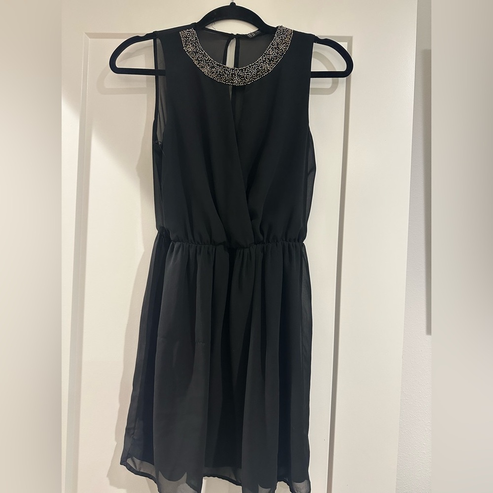 Black Beaded Zara Trafaluc Mini Dress - Size Extra Smalll